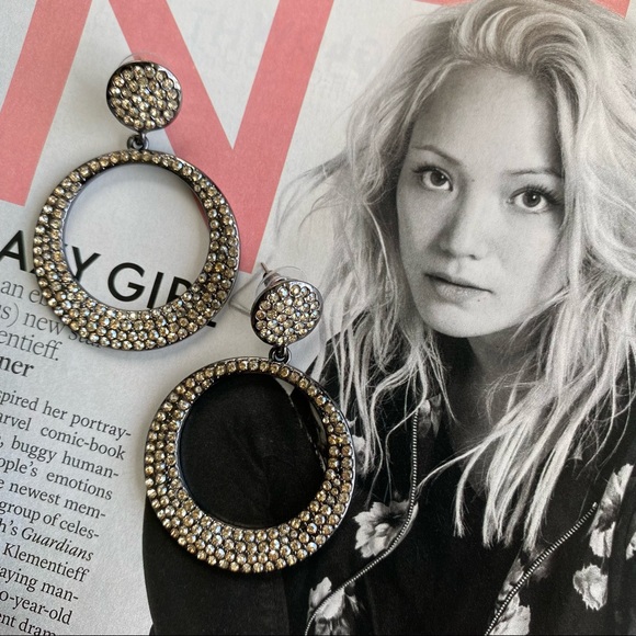 Macy's Jewelry Macys Dark Grey Champagne Rhinestone Hoop Earrings